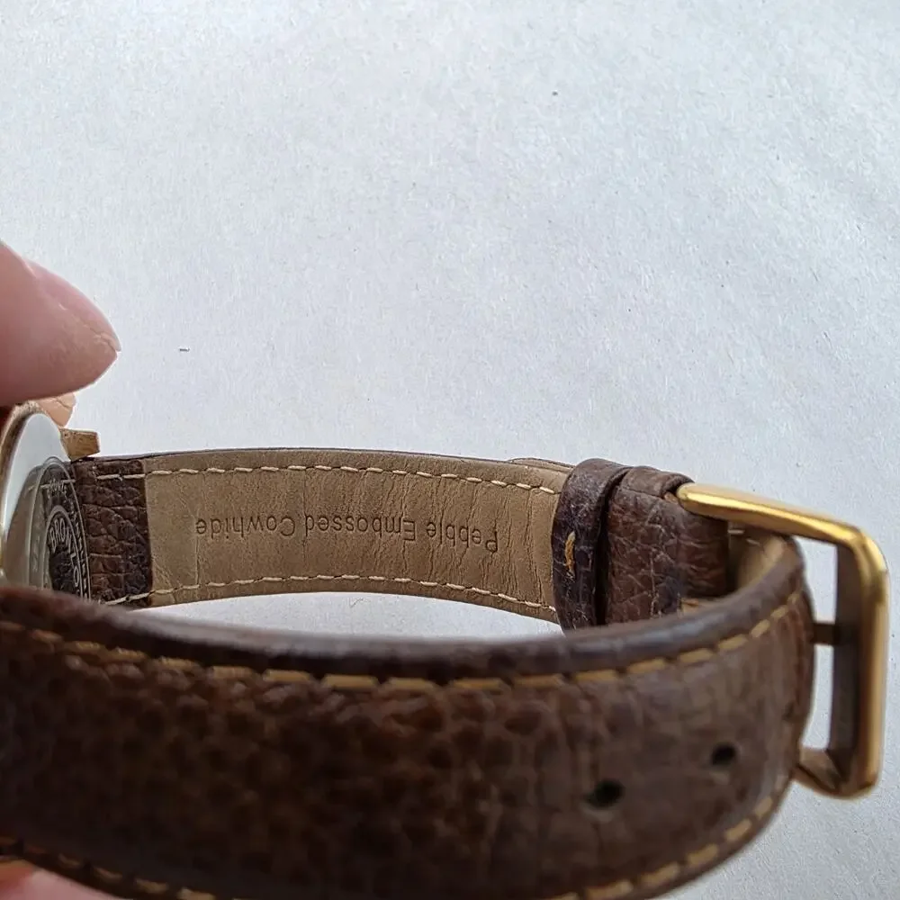 Bronzo Italia Black Spinel Stone‎ Dial Bronze Yellow Gold Watch Leather Band New